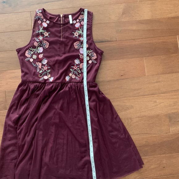 Xhilaration Large Maroon Dress with net and embroidery. Lovely! Worn once - Picture 11 of 11